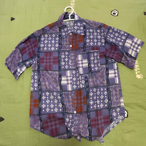 Tops - Purple Patchwork Short - Sleeve Shirt